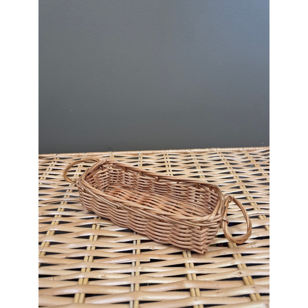 Small Woven Wicker Basket Rectangular Organizer Coffee Bar Vanity Kitchen Decor